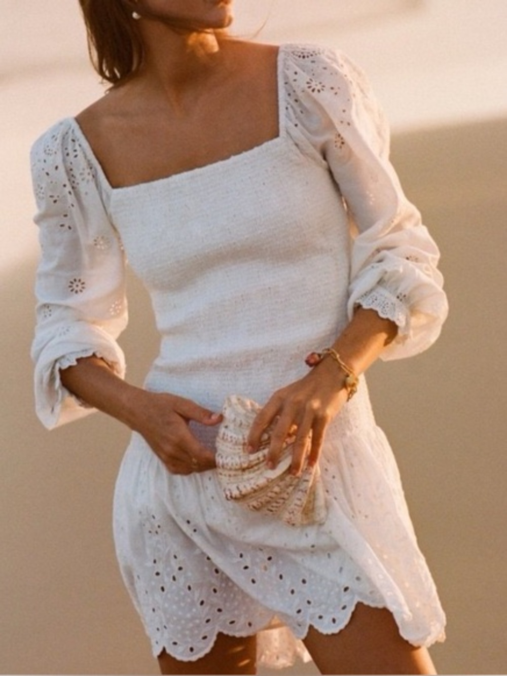 S White Eyelet Puff Sleeve Mini Dress